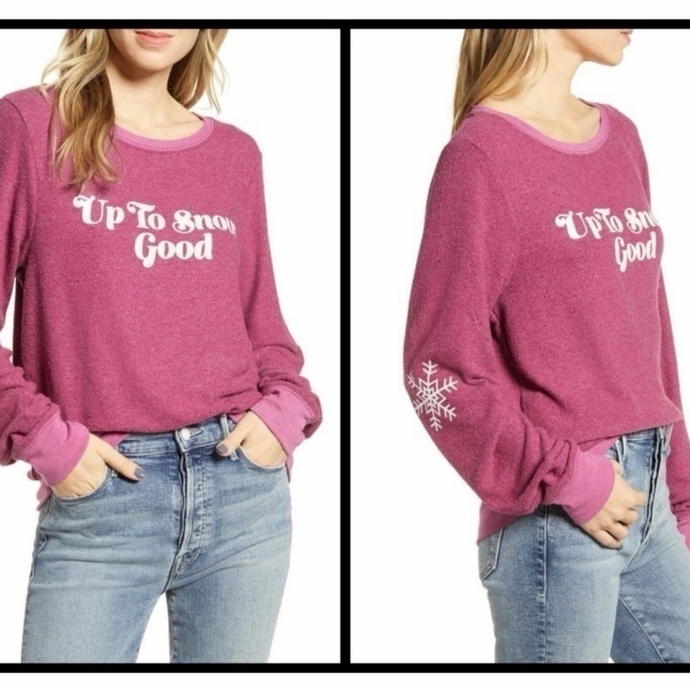 Wildfox Up To Snow Good Crew Neck Sweater with Snowflake Detail